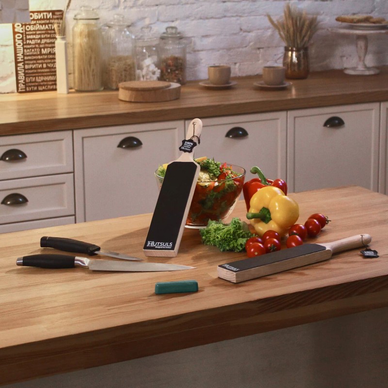 Hutsuls Leather Strop for Knife Sharpening 3"x9" Double Sided Paddle