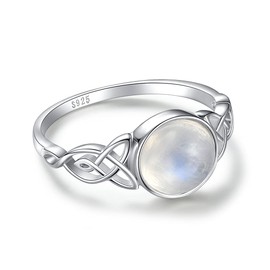 Angol Genuine Moonstone Ring Sterling Silver Moonstone Flower Ring Adjustable Minimalist Stacking Statement Band Ring for Women (9)