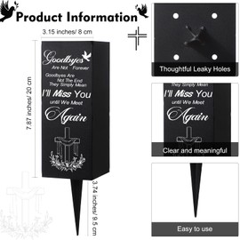Geosar Cemetery Vases for Grave Metal Flower Holder with Spikes Memorial Funeral Gravesite Flowers Vase Decorations for Loss of Loved One(I'll Miss You)