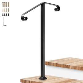 VIVOSUN Outdoor Handrail, 2 Step Stair Handrail, 22" x 39" Fits 1 to 2 Steps, Wrought Mattle Iron Stair Railing with Dual Curved Ends for Concrete Steps, Porch Steps, One-Step Assembly, Black