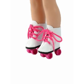 American Fashion World White and Hot Pink Roller Skates for 14-Inch Dolls | Premium Quality & Trendy Design | Dolls Shoes | Shoe Fashion for Dolls for Popular Brands