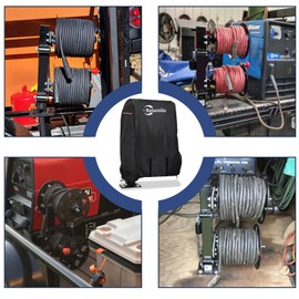 Waterproof Double Reel Cover for Welding Lead Reel Series Reel ,Welding Lead Reels Cover With Plush Linner,All Weather Protection, Black