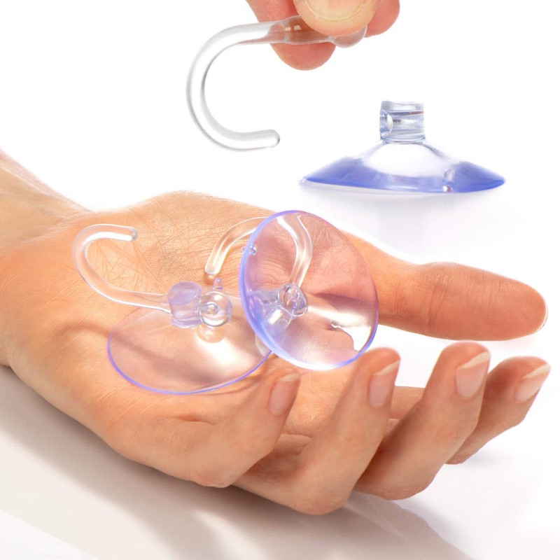 com-four 80 x Suction Cup Holders with Plastic Hooks -