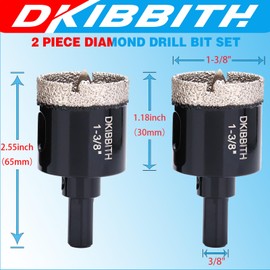 1-3/8" Diamond Hole-Saw Bits with Pilot Drill Bit - 2pc 1-3/8 in Diamond Tipped Tile Hole Saws with Guiding Bit for Accurate Drilling, for Porcelain Tile Ceramic Pots Granite Stone Glass Bottles 35mm