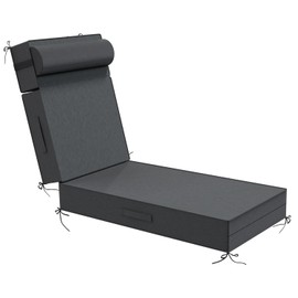 AOFEITE Outdoor Olefin Chaise Lounge Cushions with Pillow, 80"x 26"x5" Water Resistant and Fade Resistant Patio Furniture Lounge Chair Pads with Straps Ideal for Patio, Lawn, Garden, Dark Gray