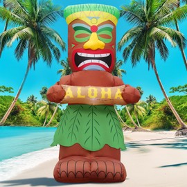 6FT Tiki Luau Inflatables, Tiki Hold Sign Board with Aloha, Blow up Party Beach Decor Hawaiian Party Giant Yard Decoration, Outdoor Built-in LED Lights Lawn Holiday Summer Tropical Outside