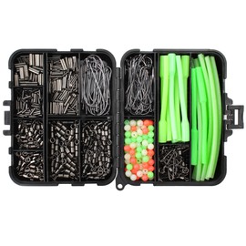 OKVGO 525pcs Set Sea Fishing Rigs DIY Making Kit, Flapper Rig Fishing Tackle Box Accessories with Hook Swivels Snap and Tube for Beach Casting Shore Fishing Flounder Flat Fish (Size: 2/0#)
