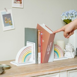 NIKKY HOME Metal Rainbow Book Ends Non-Skid Cute Bookends Book Stoppers for Girls Home Children's Room Classroom Nursery Decor