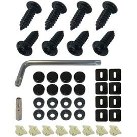 Anti-Theft License Plate Screws Fastener Kit - Rustproof Black Screws, Nylon Screw Inserts, Black Screw Covers, and Anti-Rattle Foam Pads for Fastening License Plates (Black Stainless Steel)