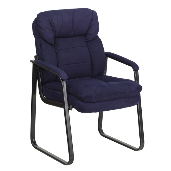 Flash Furniture Isla Navy Microfiber Executive Side Reception Chair with Lumbar Support and Sled Base
