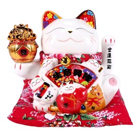 Luntfeiy 7 Ceramic Waving Cat Maneki Ornament Feng Shui Decoration Swing Cat, B