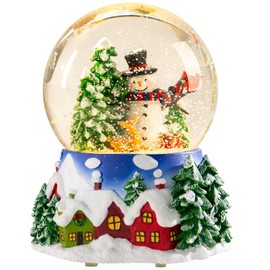 Taman Christmas Snow Globe, Snoman and Christmas Tress House Musical Snowglobe with Swirling Glitter Snowflakes Lighted Christmas Decorations Tabletop Home Décor
