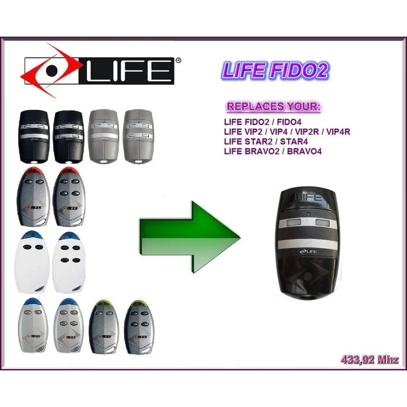 Life FIDO2 2-Channel Handheld Transmitter 433.92 MHz Rolling Code Remote