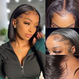 TIRALI Short Bob Wig Human Hair 13x4 Full Lace Frontal Wigs Human Hair Pre Plucked with Baby Hair Short Straight Bob Lace Front Wigs Human Hair for Women 10 Inch