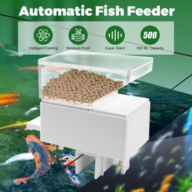Automatic Fish Feeder, Fish Tank Food Dispenser with 500ML Large Capacity, Automatic Fish Feeder for Aquarium, Precise Food Distribution Fish Feeder Suitable for Pelleted Fish Food