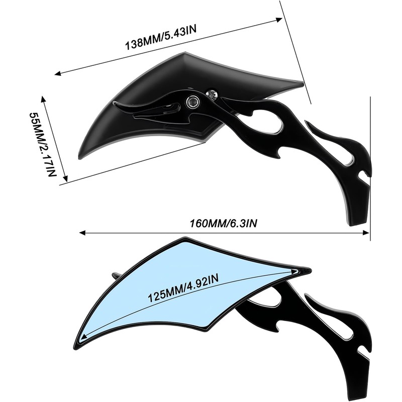 Universal Motorcycle Mirrors Black Diamond Blue Lens | Replacement for
