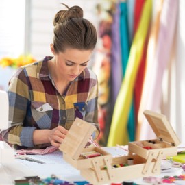 Relaxdays, Natur Nähkästchen Holz, 5 Fächer, ausklappbar, ohne Inhalt, Griffe, natürliche Optik, HBT: 12 x 26 x 15,5 cm, Standard