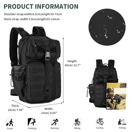 HUNTVP Tactical Backpack 25L, Molle Military Rucksack Army Style Back Pack Motorcycle Bag Laptop Daypack for Men Women Cycling Hiking Camping Hunting (25L-black)