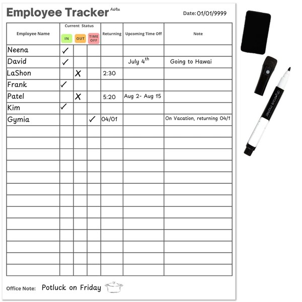 Premium Quality Employee in and Out Tracker Board - Dry
