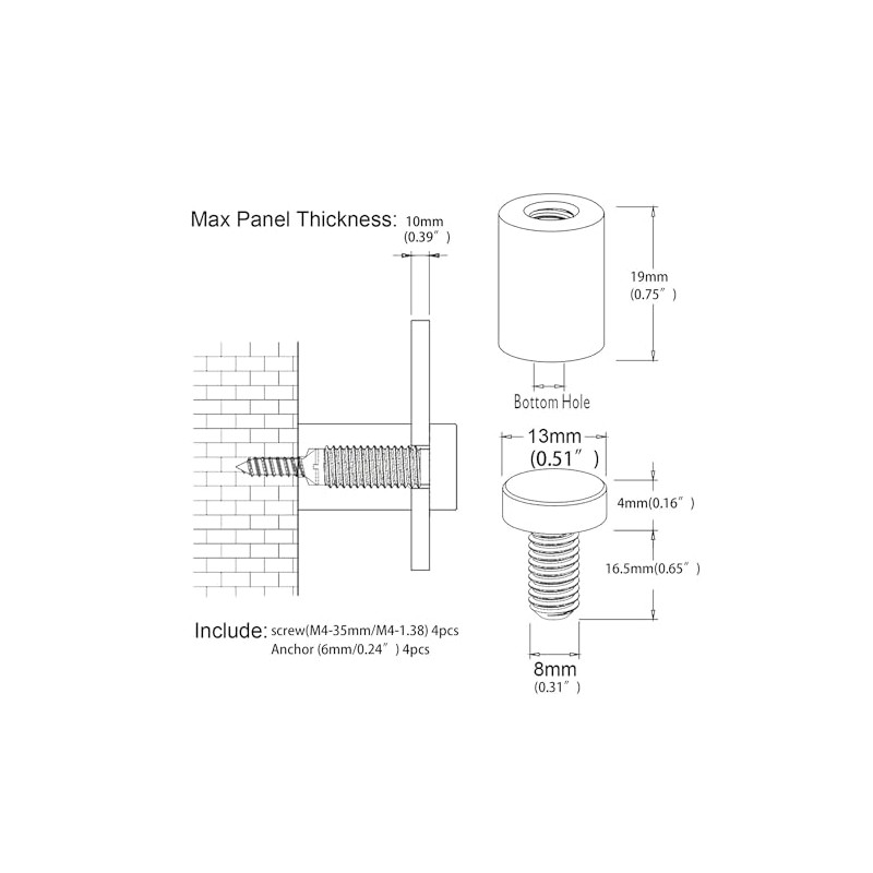 Sign Standoff 1/2" x 3/4", Solid Aluminum Sign Standoff Screws