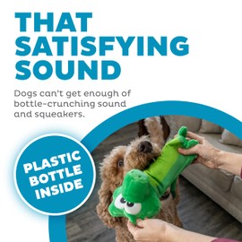 Outward Hound Bottle Bros Alligator Durable Cracking, Crinkling, Squeaking Dog Toy, Green, Medium