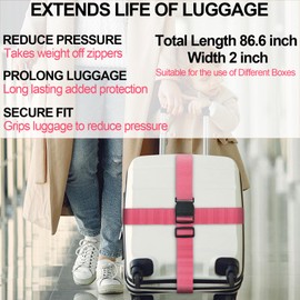 Luggage Strap and Tag Set (4 Pack 2 Tags 2 Climbing Buckles) Keeps Cargo Safe with Adjustable Travel Packing Strap with A Packing Width of 2 Inches and A Length of 86.6 Inches (Pink)
