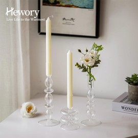 Hewory Glass Candlestick Holders: Clear Glass Taper Candle Holders Set of 3 Vintage Candle Stick Candle Holder, Colorful Glass Candle Holders for Table Centerpiece, Wedding, Dinner, Party, Home Decor