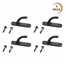 SUL Curtain Hold Tie Backs Black Hooks, U Shaped Wall Mounted Black Curtain Tiebacks Wall Hook with Screw, Curtain Hold Back Hook Tassel Drapery Holder for Curtains Clothes Coat Hanger Hook (4)