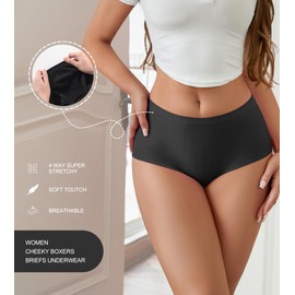 SHARICCA Women Boxer Briefs Seamless Soft Boy Shorts Underwear Stretchy Cheeky Boyshort Panties Microfiber Pack, 3P02, M