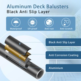 Patavin 6 Foot x 5/8-inch Round Horizontal Bar Baluster for Stair Remodel- Aluminum Hollow Staircase Metal Spindles for Outdoor Deck Railing-Matte Black 5 Pack