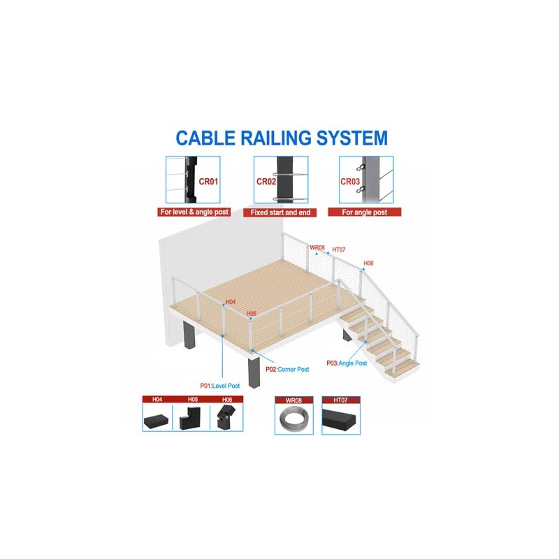 Sidasu 20 Pack Cable Railing Kit - 316 Stainless Steel