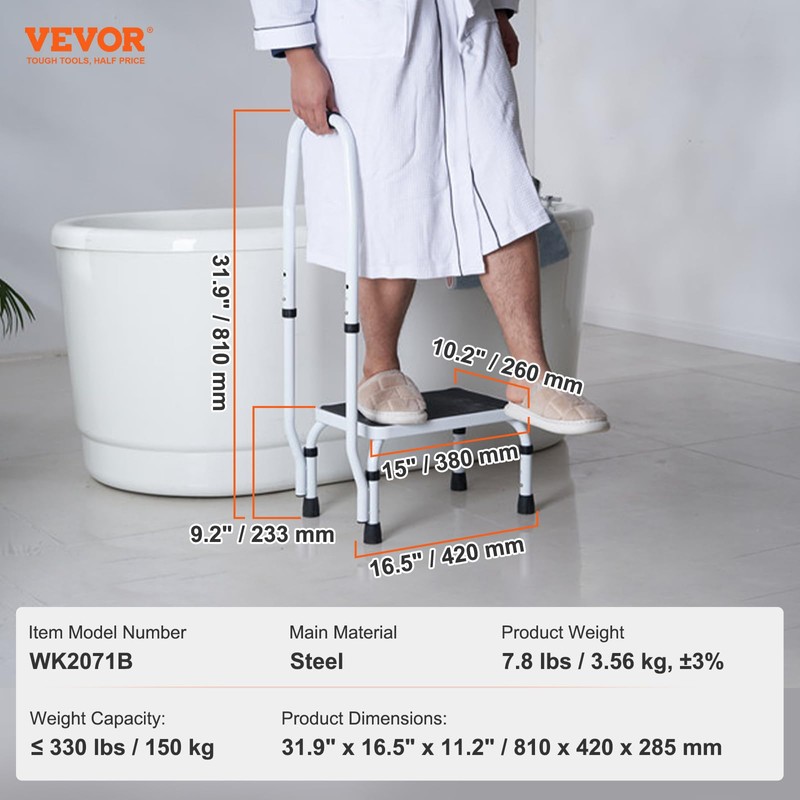 VEVOR Step Stool 1-Step 330lbs Capacity, 3 Adjustable Height with