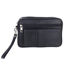 Oakridge Leather Mens Wrist or Waist Bag Organiser Travel - Black