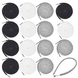 FDKYOEK 16 PCS Hoodie String Replacement, 53 Inch Replacement Drawstring for Sweatpants, Drawstring Cord with Easy Threader Tool for Shorts Jackets Pants Trunks Coats, Black, White, Gray