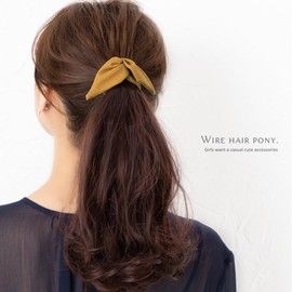 [ジュエルボックス] JewelVOX ワイヤーポニー ヘアアクセサリー シンプル カラー ワイヤー リボン ポニー おしゃれ 大人 【A】ブラックデニム