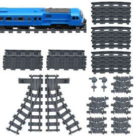 Huucozn 34 Piece City Train Rails Set Building Blocks Train Rails Set City Train Tracks Toy Railway Rails Compatible with the Market Leader Train Rails for Railway Cities Train Accessories Bridge