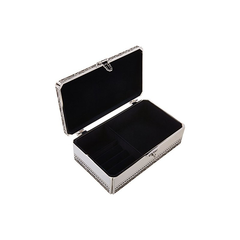 Elegance Silver Antique Silver Jewelry Box with Jeweled Lock
