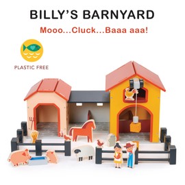 Mentari Toys - Billy’s Barnyard - Wooden Barn and Stable with Working Pulley, Animals, Farmer Figures and Accessories - Encourages Imaginative Play and Motor Skills - Age 3+