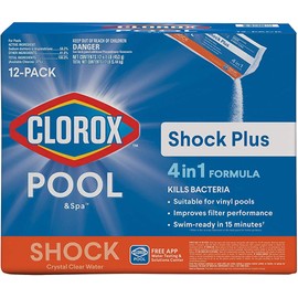 Clorox® Pool&Spa™ Shock Plus, for Crystal Clear Swimming Pool Water, Swim-ready in 15 minutes, Suitable for vinyl pools 12 Count (Pack of 1)