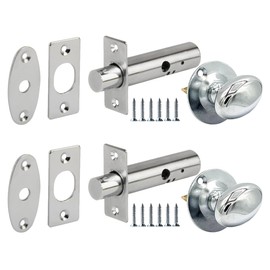 HANDLEZONE® 2 Pack Mortice Security Door Bolts, 60mm Silver Rack Bolt, with Polished Chrome Oval Thumbturns