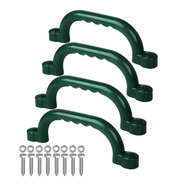 Ymeibe Playground Safety Handles Set, Set of 4 Swing Set Kids Safety Hand Grips for Playset Play House, Grab Handle Bars for Kids Outdoor Jungle Gym, Climbing Frame (Dark Green)