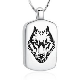 AIWENXI Pet Cremation Jewellery Wolf Poker Urn Necklaces for Ashes Stainless Steel Keepsake Memorial Pet Ash Pendant Jewellery for Men Women, Stainless Steel