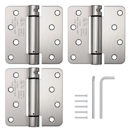 Haidms 3 Pack Self Closing Door Hinges 4 Inch Brushed Nickel Spring Hinge with 1/4'' Radius Corner Adjustable Tension for Residential & Heavy-Duty Door Hardware