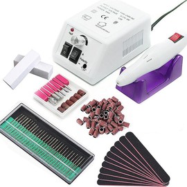 20000RPM Nail Set Drill Machine Electric Manicure Milling Cutter Kit For Gel Polish 4/8/10 Set- Low Noise, Manicure Tool Salon Nail Art Professional Manicure Tools With Square Polishing File & Ceramic Polishing & Sanding Bands Nail File:_White-8-in-1 Set