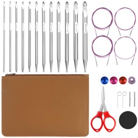 JURTMY Tunisian Crochet Hooks Set with Cable, 12 Piece Interchangeable Tunisian Crochet Hook 3mm-10mm Metal Tunisian Crochet Hooks for Crocheter (Sliver)