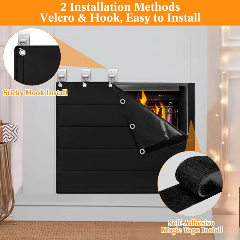 Fireplace Draft Cover - Draft Stopper Blanket with Hook &