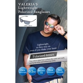 VALERIA] Polarized Lightweight Sunglasses [13g Ultra-Light] UV Protection Sports & Outdoor Hard Case Included (Silver)