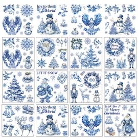 Rngmsi Christmas Rub on Transfers for Crafts - 12 Pcs Chinoiserie Christmas Flower Rub on Stickers for Furniture Xmas Santa Snowman Transfer Decals for Wood DIY Glass Home Decor