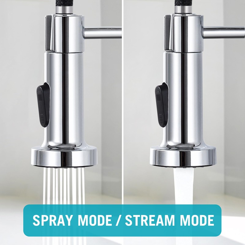 DJS Kitchen Faucets with Pull Down Sprayer Chrome High Arc