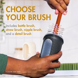 Boon Mod Replacement Baby Bottle Brushes - Includes Bottle Cleaner Brush, Straw Cleaner Brush, Nipple Brush and Detail Brush for Baby Bottles - Newborn Essentials - Deco - 4 Count